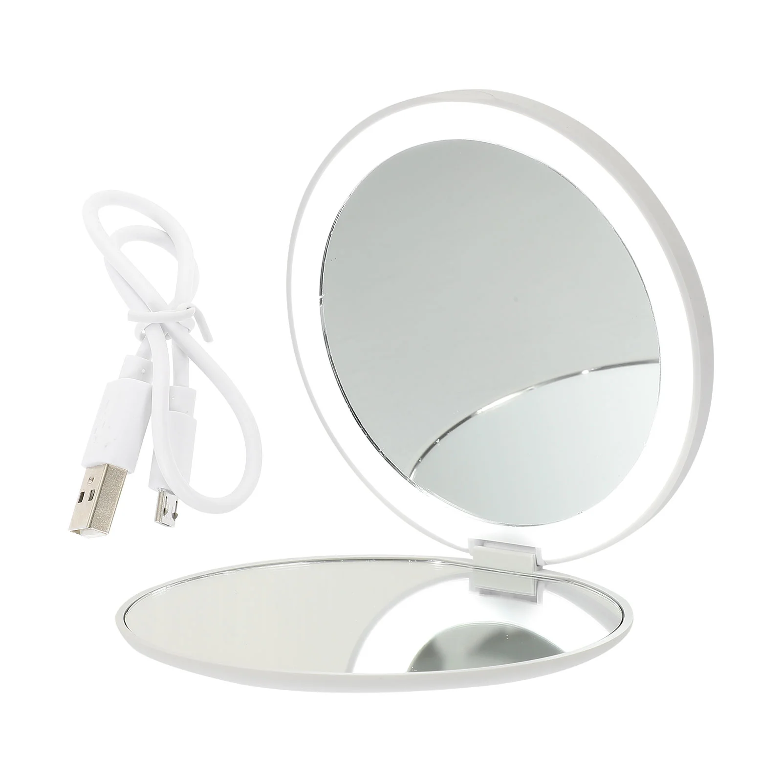 

Vanity Mirror Compact Makeup Travel Hand Handheld Rechargeable Women Abs Portable LED Small Girl Pocket Magnifier Light for