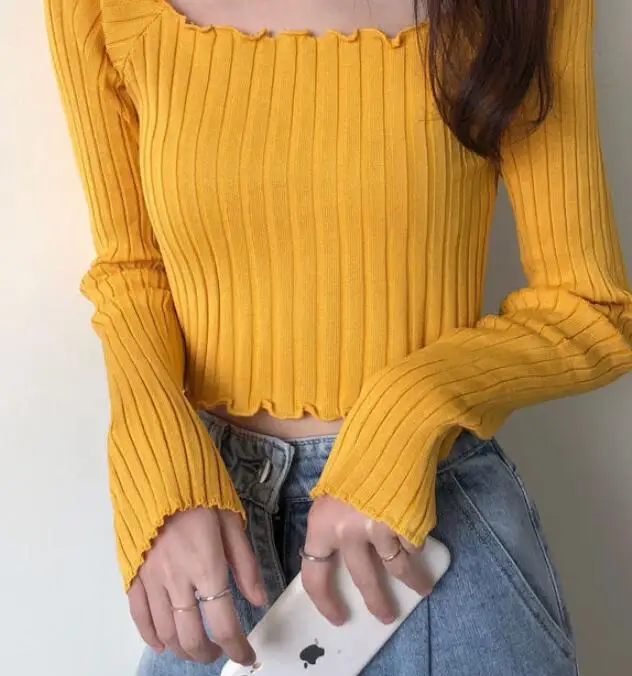 

Футболка женская с длинным рукавом, элегантный пикантный однотонный универсальный топ с открытыми плечами, Повседневная Мягкая футболка в Корейском стиле, лето