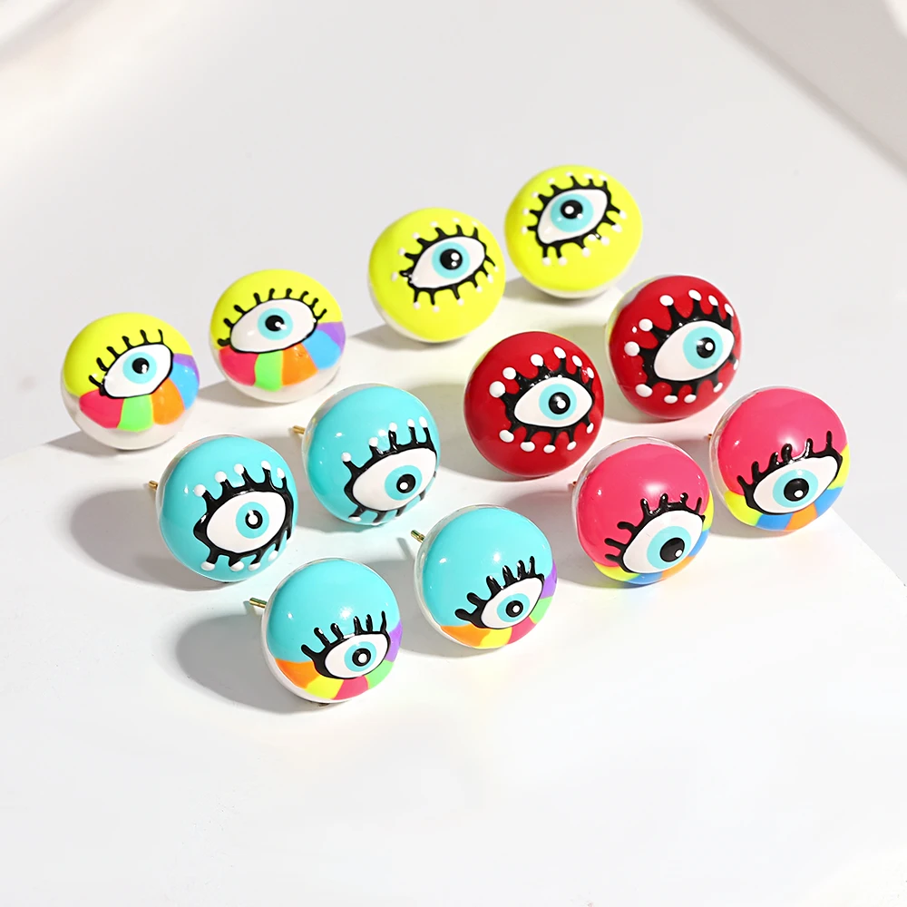 Женские серьги-гвоздики с эмалью AENSOA разноцветные Круглые маленькие серьги