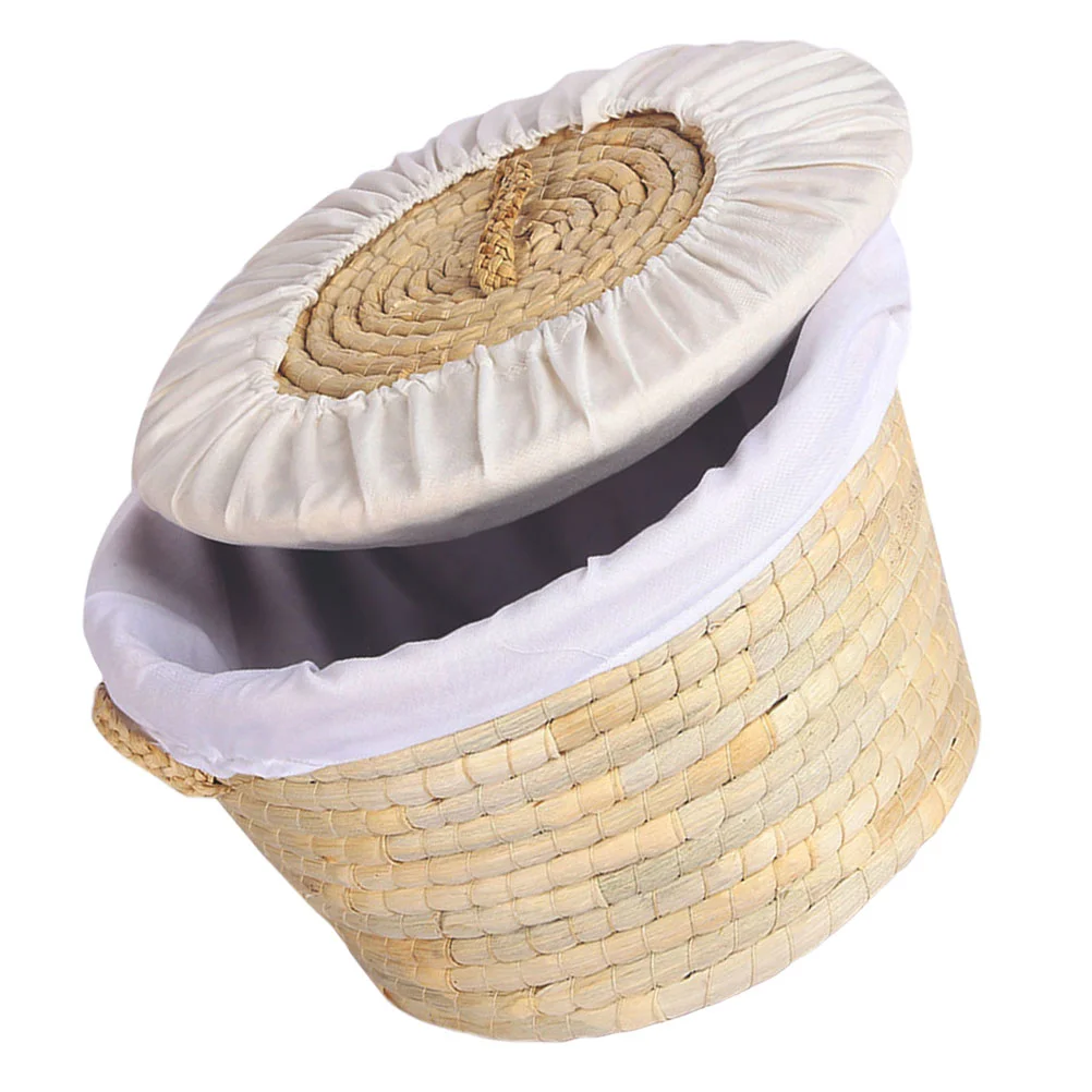 

1Pc Knit Corn Husk Basket Bakery Kitchen Domestic Food Storage Basket (Beige)