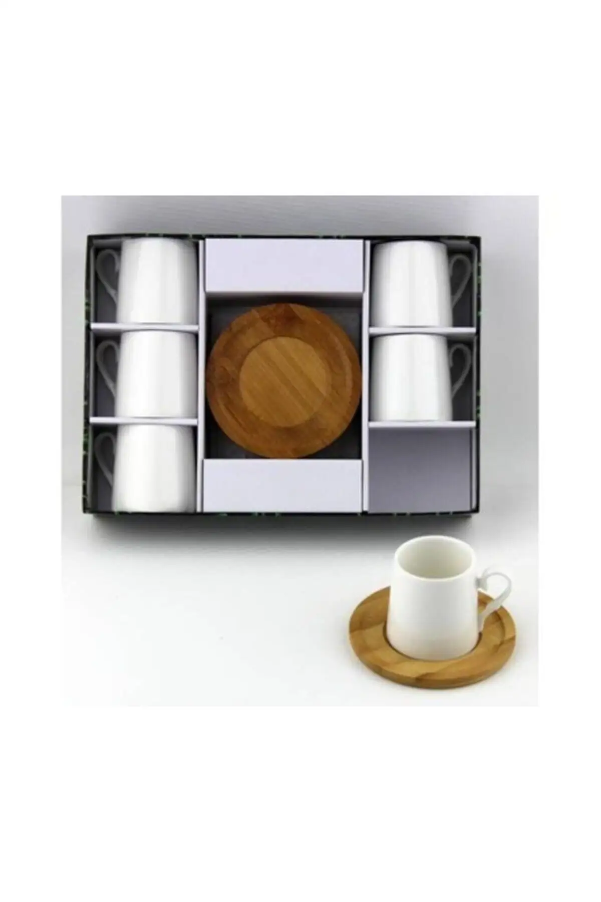 

Amazing Turkish Greek Arabic Coffee & Espresso Cup Set Porcelain Bamboo Plate Coffee Cup Set