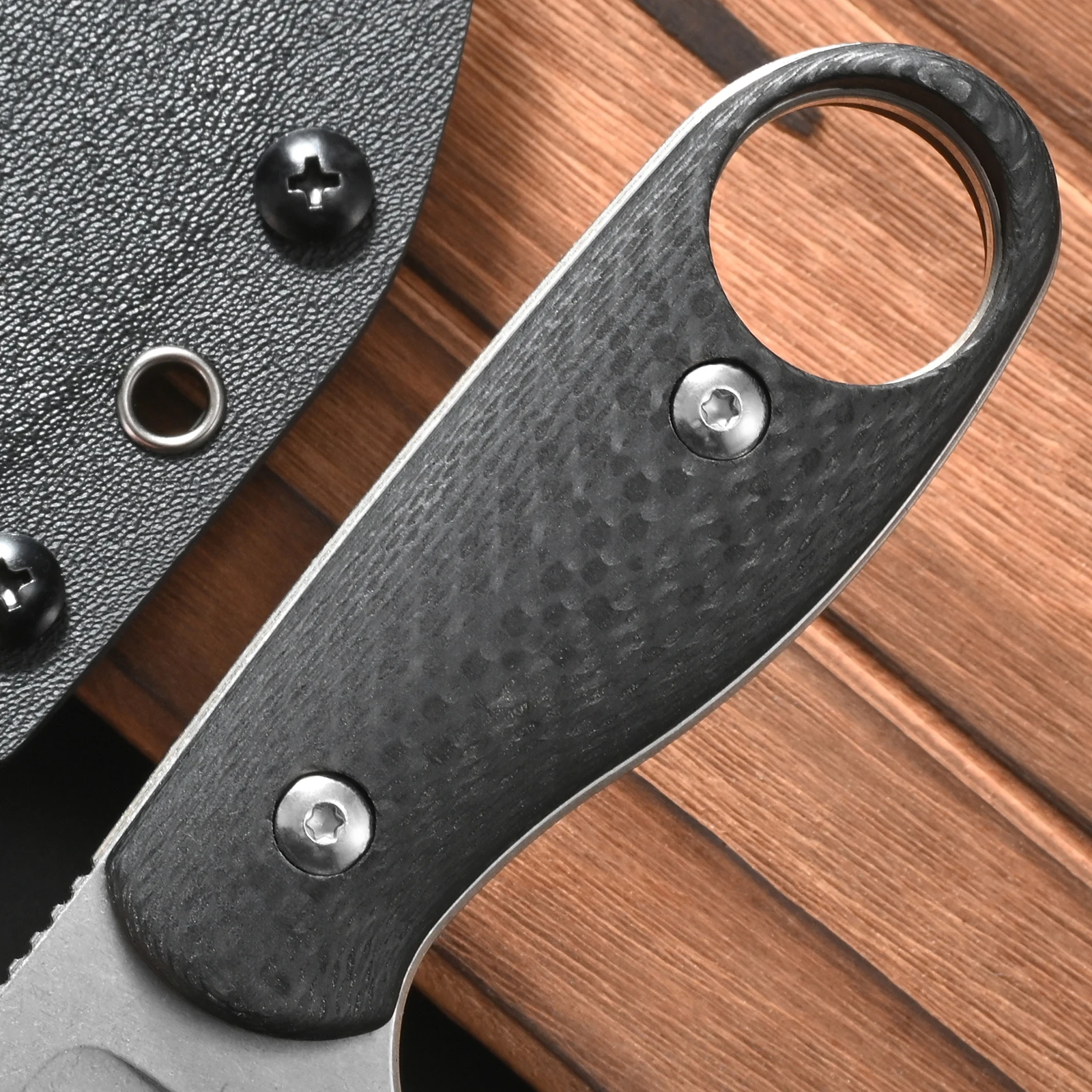 Фото Нож с фиксированным клинком FF124 из стали VG10 Stonewashed с рукоятью из карбонового волокна и ножнами для активного отдыха, кемпинга, охоты и работы №5