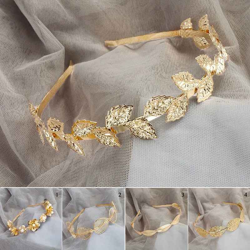 

Retro Gold Leaf Hair Hoop Bride Women Hair Accessories Vintage Pearl Wreath Headband Golden Hair Bands Jewelry Hair Ornament