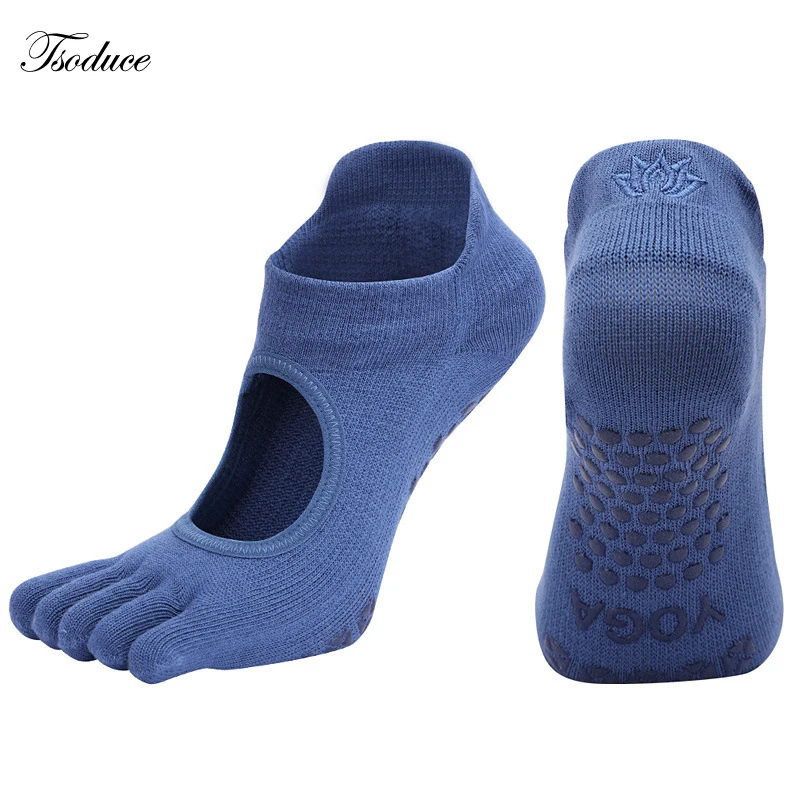 Non-slip Breathable Cotton Embroidered Full Five Finger Backless Dance Pilates Ballet Sports Fitness Toe Socks
