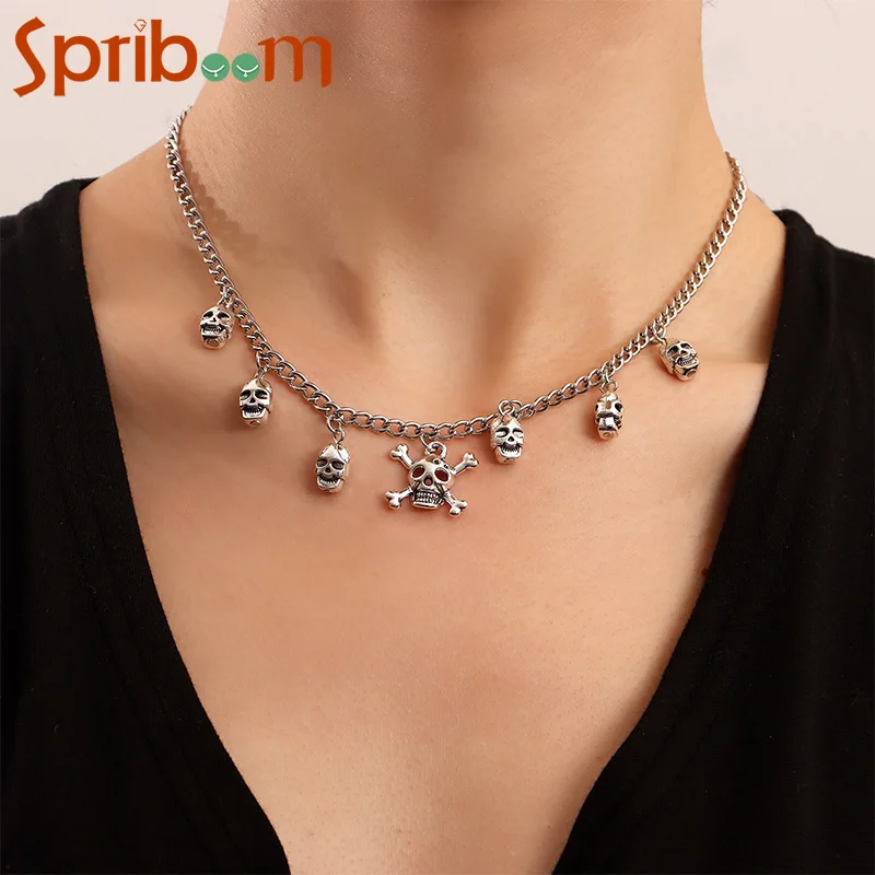 

Punk Skull Pendant Necklaces for Women Men Silver Color Hip-Hop Chain Necklace Skeleton Jewelry Halloween Party Accessories