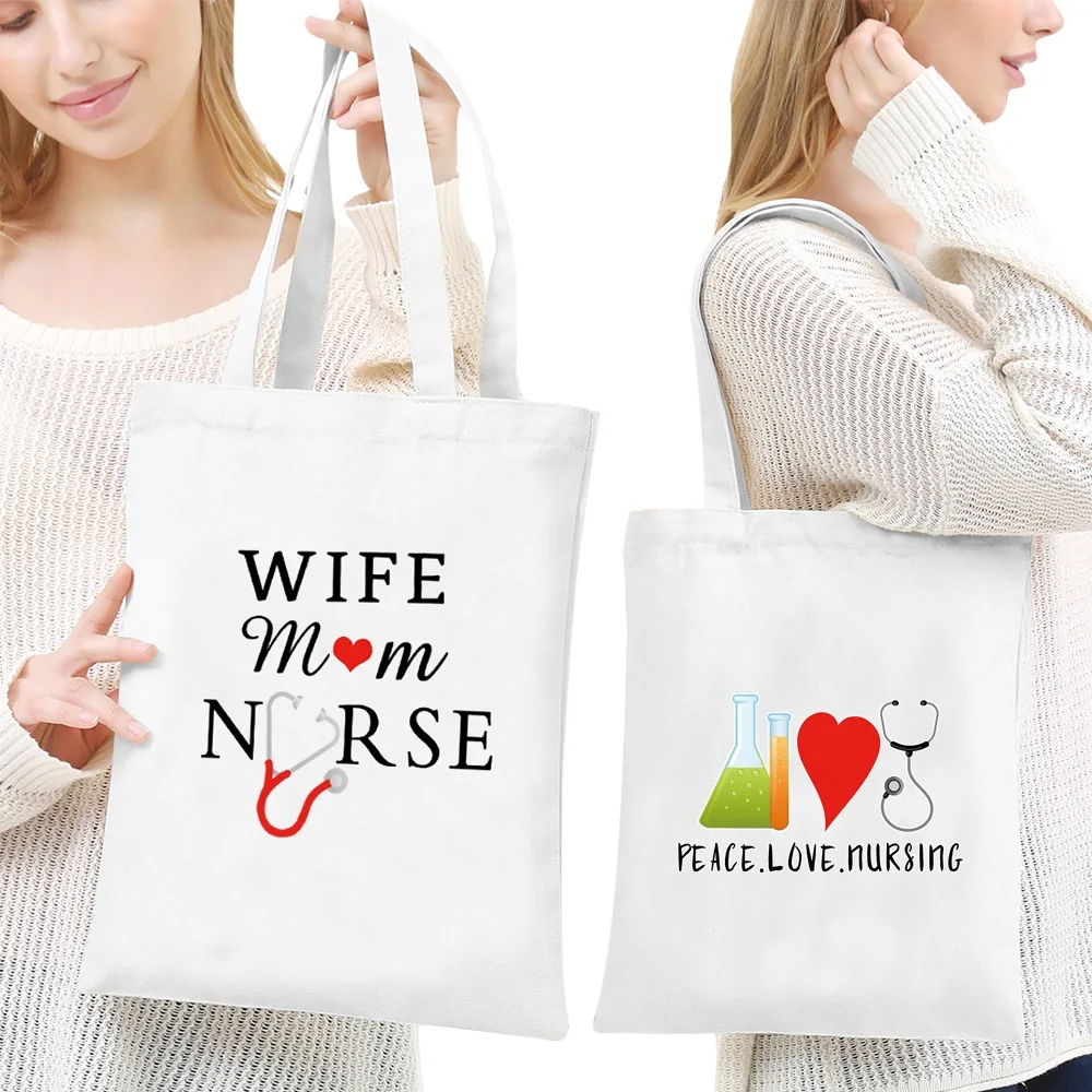 

Shopping Bags Women Canvas Shoulder Bag Reusable Ladies Nurse Printing Handbags Casual Tote Grocery Storage Bag for Girls