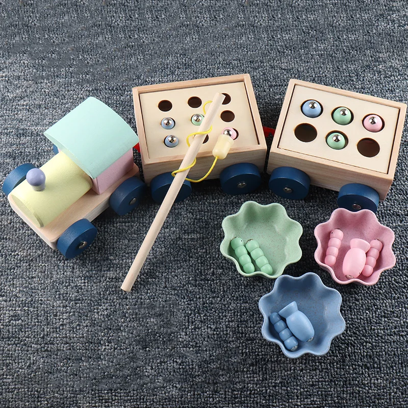 

Kids Toys Interactive Wooden Toys Magnetic Games Fishing Toys Catch Worm Baby Early Educational Toys For Children Girl Gifts
