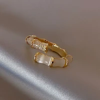 2022 bamboo adjustable rings for women girls gold color korean zircon irregular finger ring luxury fashion jewelry accessories