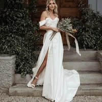 macdugal wedding dress 2022 elegant off shoulder satin beach bridal gown with split simple vestido de novia civil for women