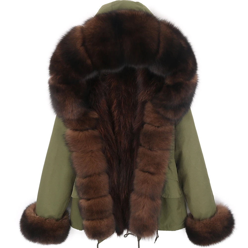 Women Winter Real Fox Fur Coat Natural Fur Jacket Waterproof Parka Big Natural Raccoon Fur Collar Hooded Thick Warm Overcoat