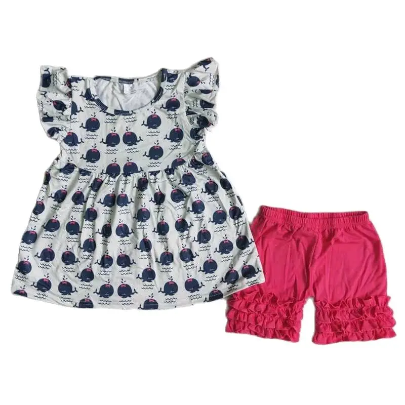 

Kids Girls Summer Suits Cartoon Sleeveless Tops Red Frilly Shorts Sets For Children Outfits Toddler Baby Tank Tops Clothes