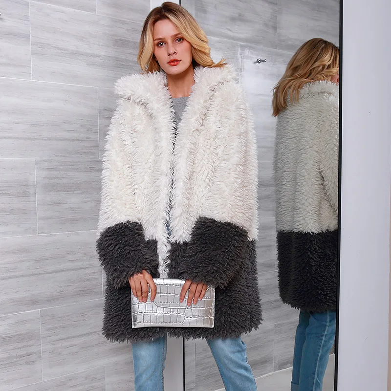 New Faux Fur Coat Winter Fluffy Warm Plush Patchwork Coat Women's Long-sleeved Lapel Fur Coat Coat Women  Winter Coat Women