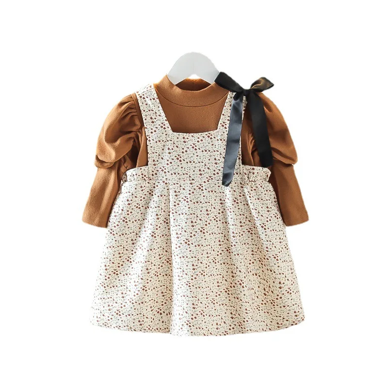 2022 Spring New Baby Girl Dress Long Sleeve Tops Strap Skirt Two-piece Set Cute Newborn Girls Dress Infant Baby Clothing 0-24M