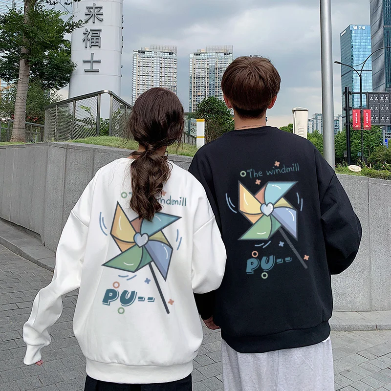 

XIEHNASA Spring Autumn Men Women Sweatshirt Oversize Cotton Windmill Toy Cartoon Printed Casual Round Neck Cute Hoodie Tops