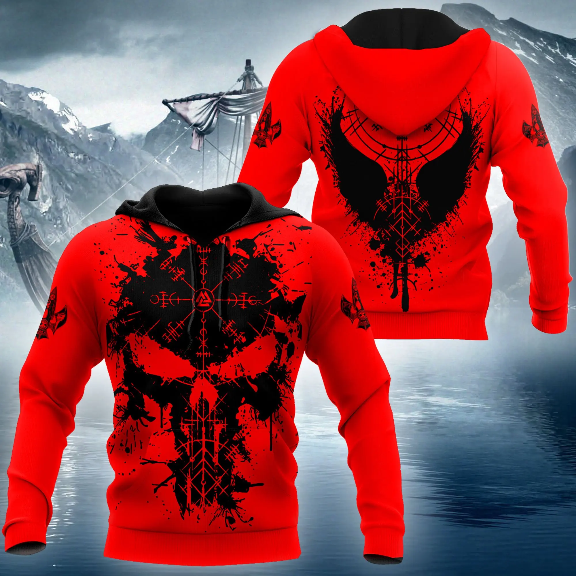 

Men's Hoodie 3D Digital Print Skull Viking Compass Hoodie 2022 Fashion Sweater Oversized Casual Jacket