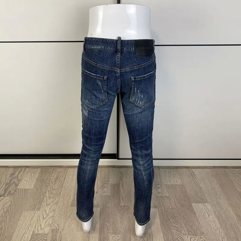 Джинсы мужские Стрейчевые в стиле ретро модные рваные джинсы Slim Fit Брендовые