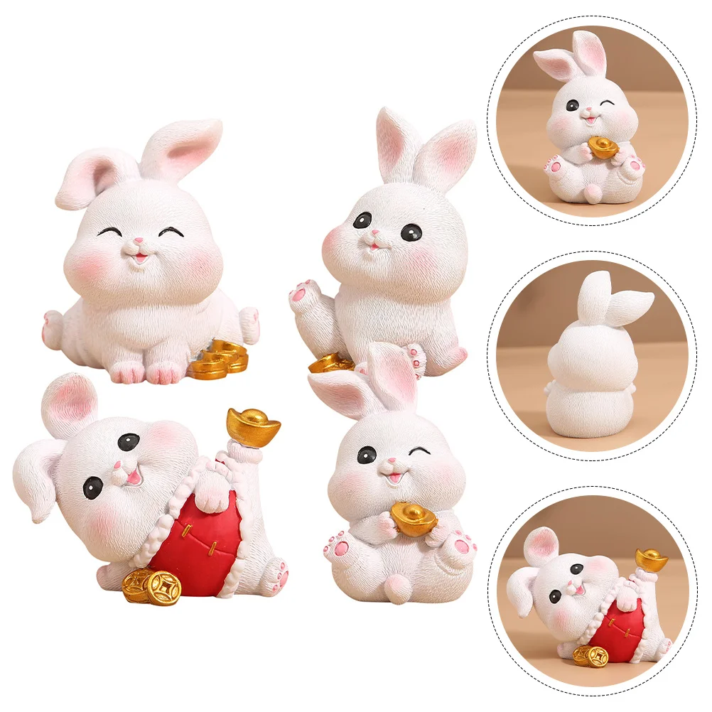 

4 Pcs Big Ear Rabbit Ornament Zodiac Figurine Decoration Car Bunny Figurines Car Dashboard Decorationss Adorn Model Craft