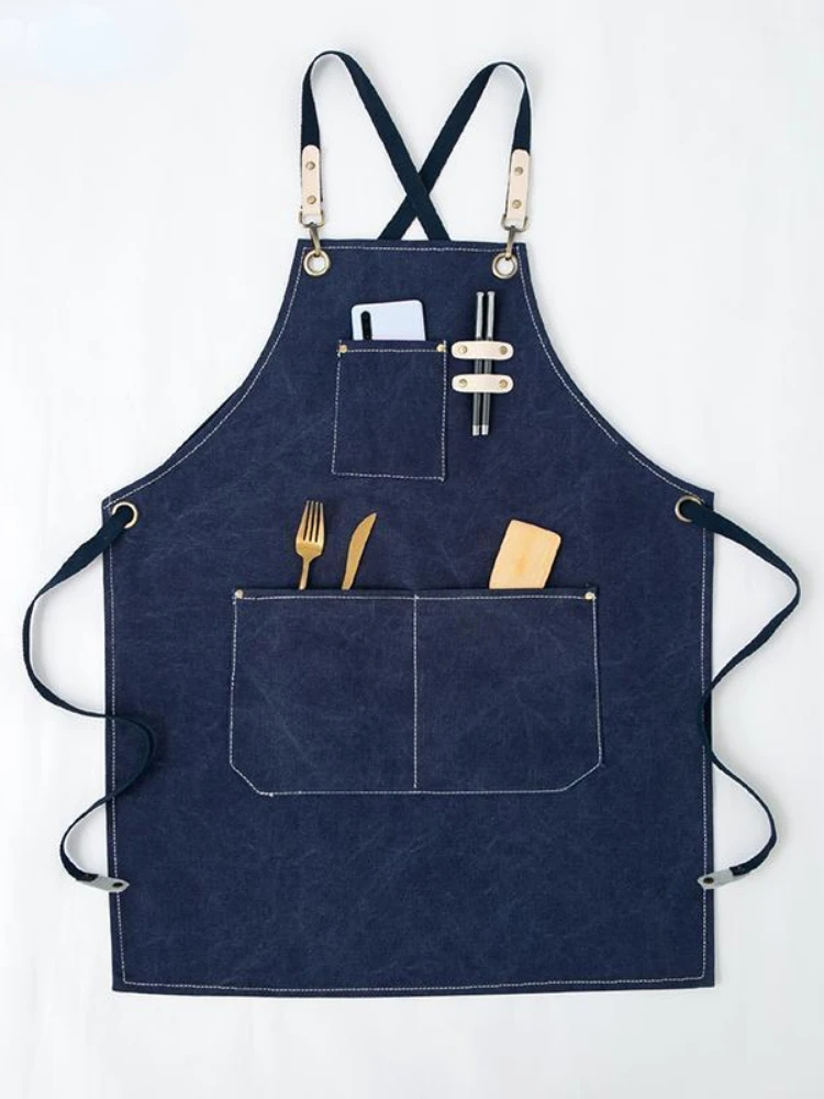 

New Fashion Canvas Kitchen Aprons for Woman Men Chef Work Apron for Grill Restaurant Bar Shop Cafes Beauty Nails Studios Uniform