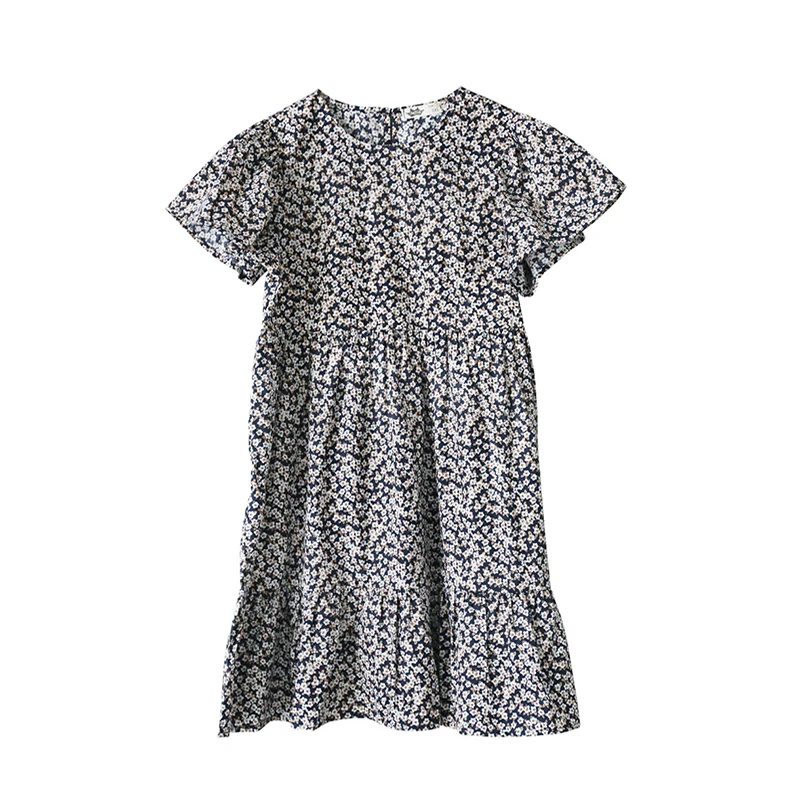 

New Summer 2022 Girls Floral Dress Retro Children Princess Dress Black Children Clothes Fashion Kids Party Clothing, #6905