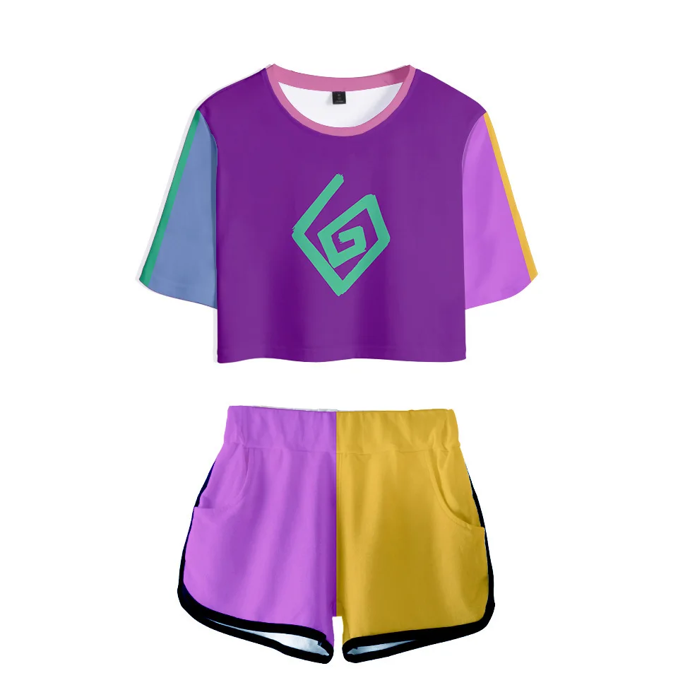

Girls New Fashion 3D Printed Karl Jacobs Women Two Piece Sets Crop Tops T-shirt+Shorts Summer T-shirt Women Pretty Suit