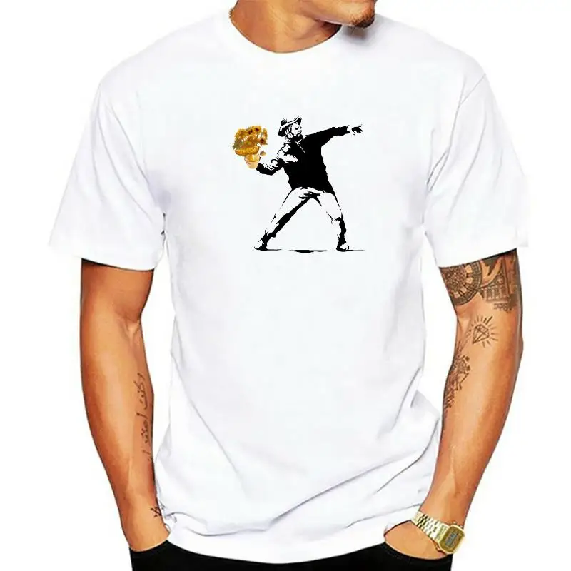 

Hot Sale Van Gogh Banksy T-Shirt Crew Neck Cotton Men's Tops Tees Short Sleeve Tshirt VALENTINE DAY Sunflower Art Design Clothes