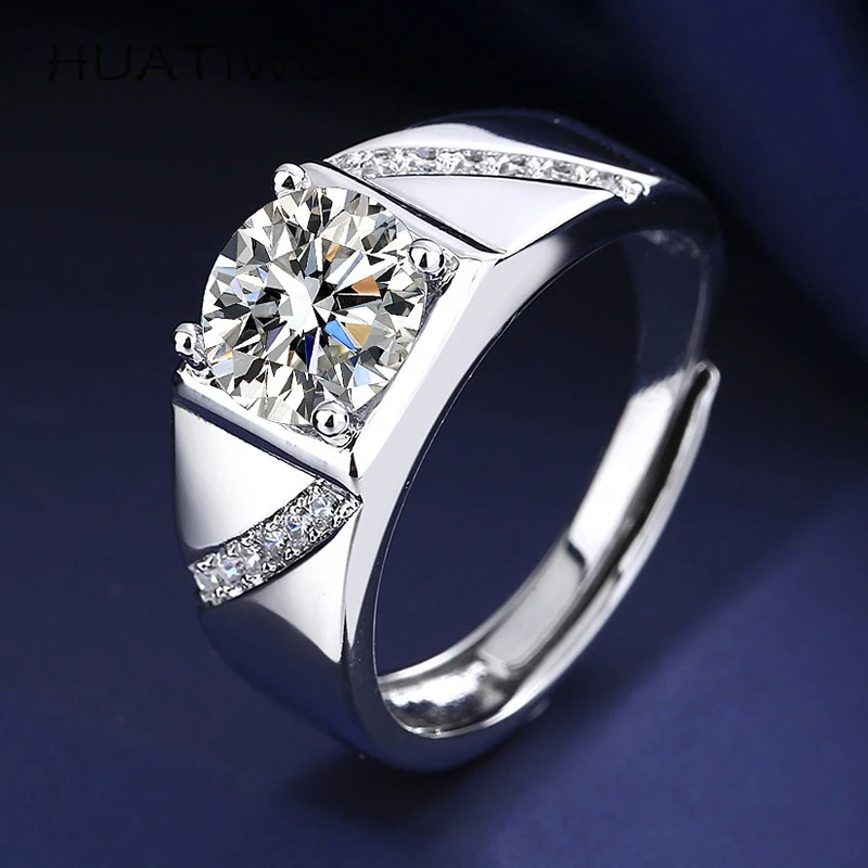 

HUATIWOCY Trendy Men Ring with Zircon 925 Silver Jewelry for Wedding Engagement Party Bridal Promise Gift Finger Rings Ornament