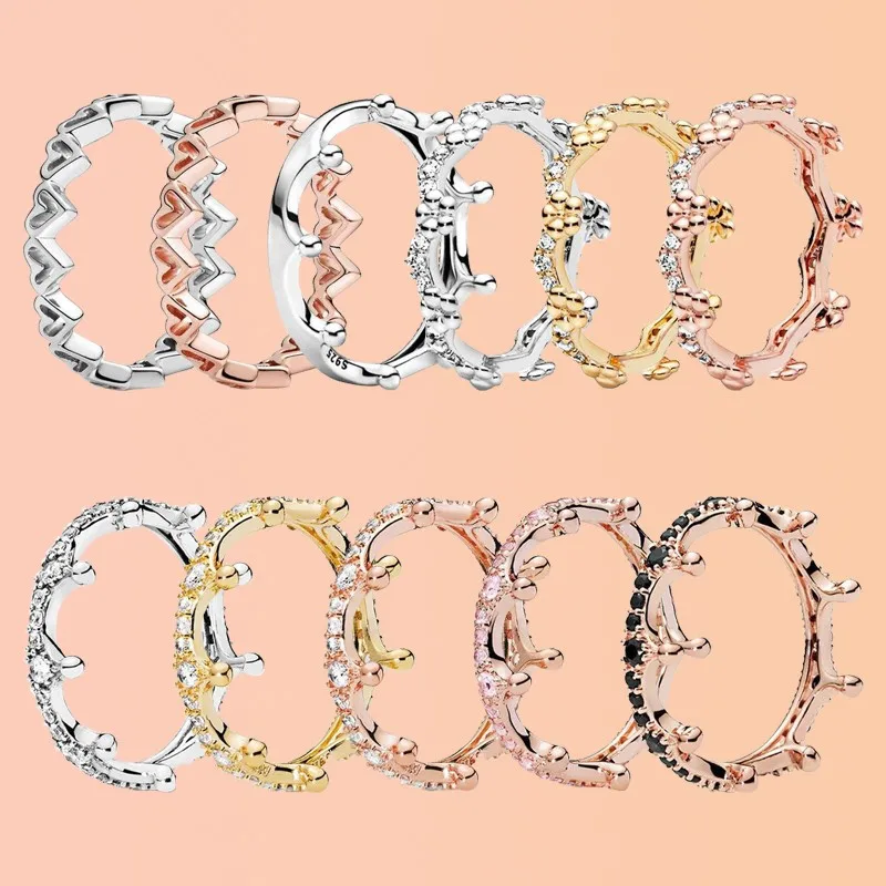 

PA DOR S925 Sterling Silver Light Extravagant Wishing Bone Crystal Crown Female Pan Ring Wedding Gift High Quality Charm Jewelry