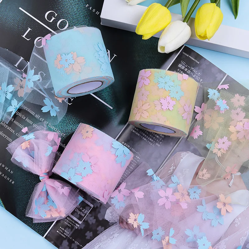 Лента из органзы с радужным цветочным принтом 5 ярдов 6 см/12 см |