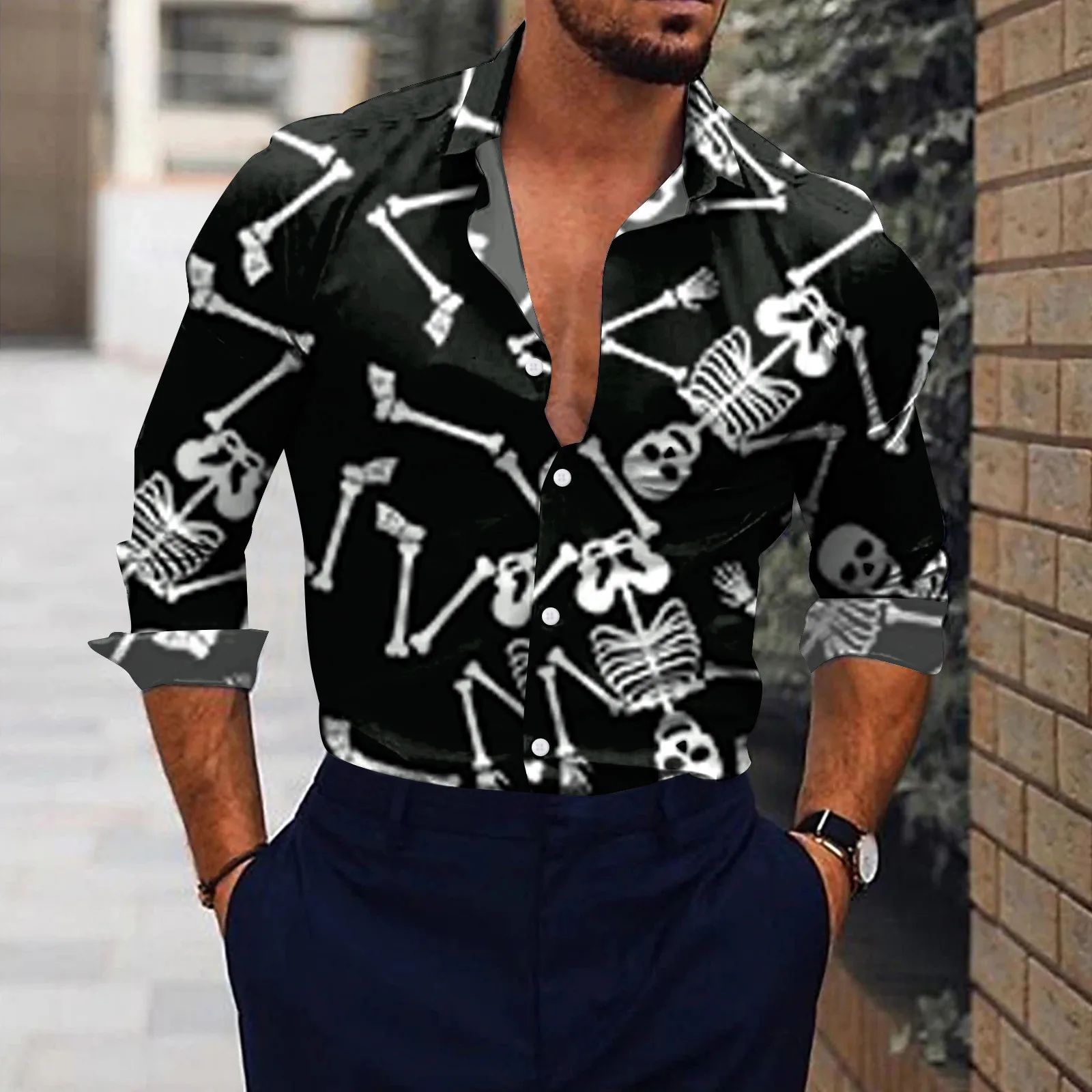 

T Sport Men Fashion Casual Fashionable All Saints Day 3D Digital Printing Lightweight Breathable Long Long Sleeved Shirts Mens
