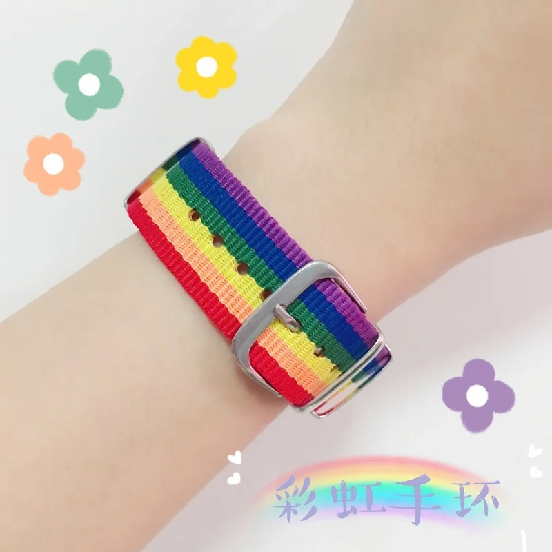 

Rainbow Couple Bracelets for Women Cotton Daisy Strap Bracelet Charms Fashion Snap Button Jewelry Valentines Day Gift Gay Pride