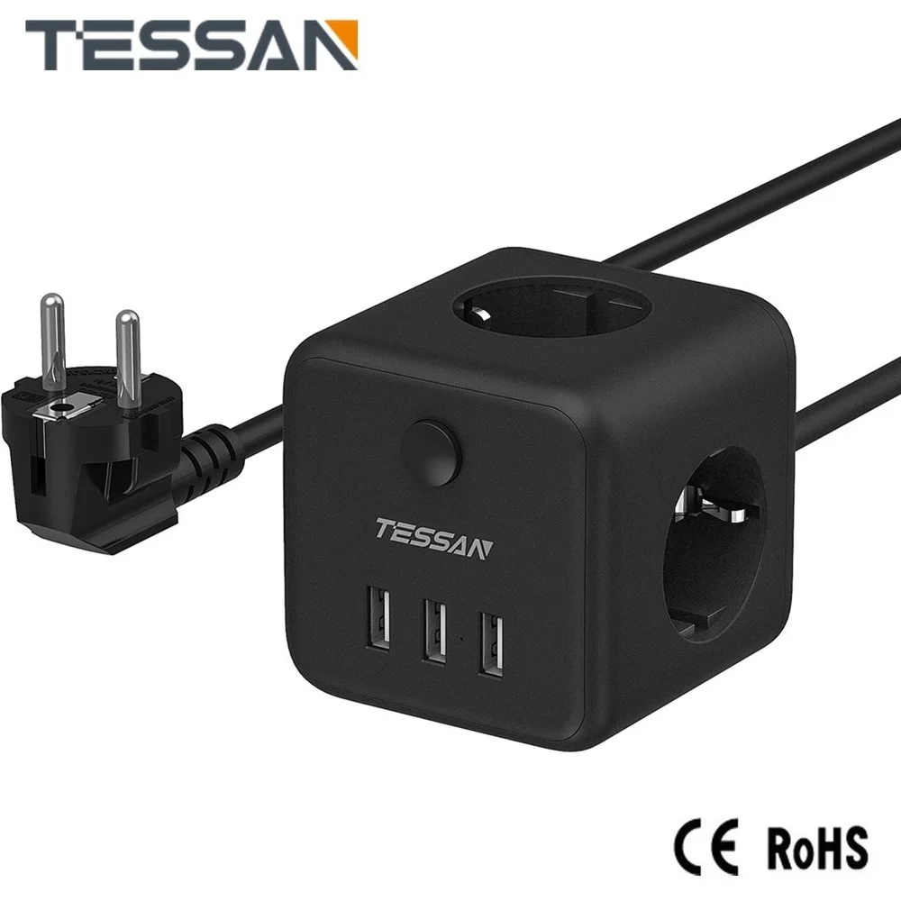 

Электрическая розетка TESSAN, 3 розетки, 3 USB-порта, 1,5 м