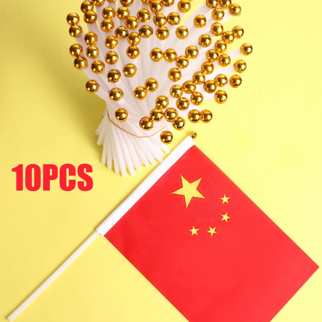 

10PCS Chinese Hand Held Flags Polyester China Flag Double-sided National Country Printing Flags Party Home Decoration
