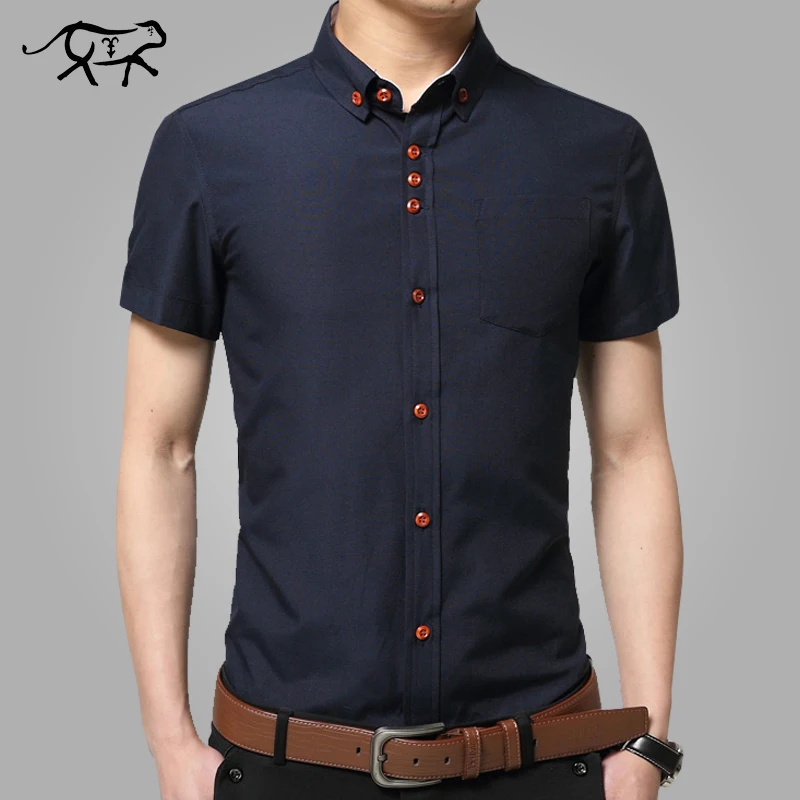 

new 2023 summer fashion short sleeve shirt Men dress leisure pure color lapel slim fit shirt mens Dress shirts big size M-5XL