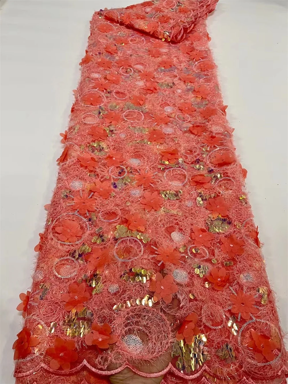 

Luxury French 3D Beaded Tulle Lace Fabric 2022 High Quality African Net Lace Fabrics With Sequins For Evening Dresses LY1472