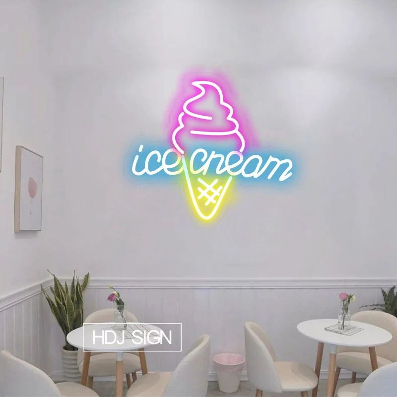 LED Neon Light Sign Ice cream Neon Wall Lights for Coffee Milk Tea Store Window Wall Decoration Gift Summer Led Neon Sign Light