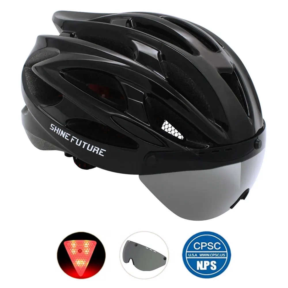 

Мужской защитный шлем для езды на мотоцикле/горном велосипеде с задним фонарем и очками, спортивный гоночный велосипедный шлем