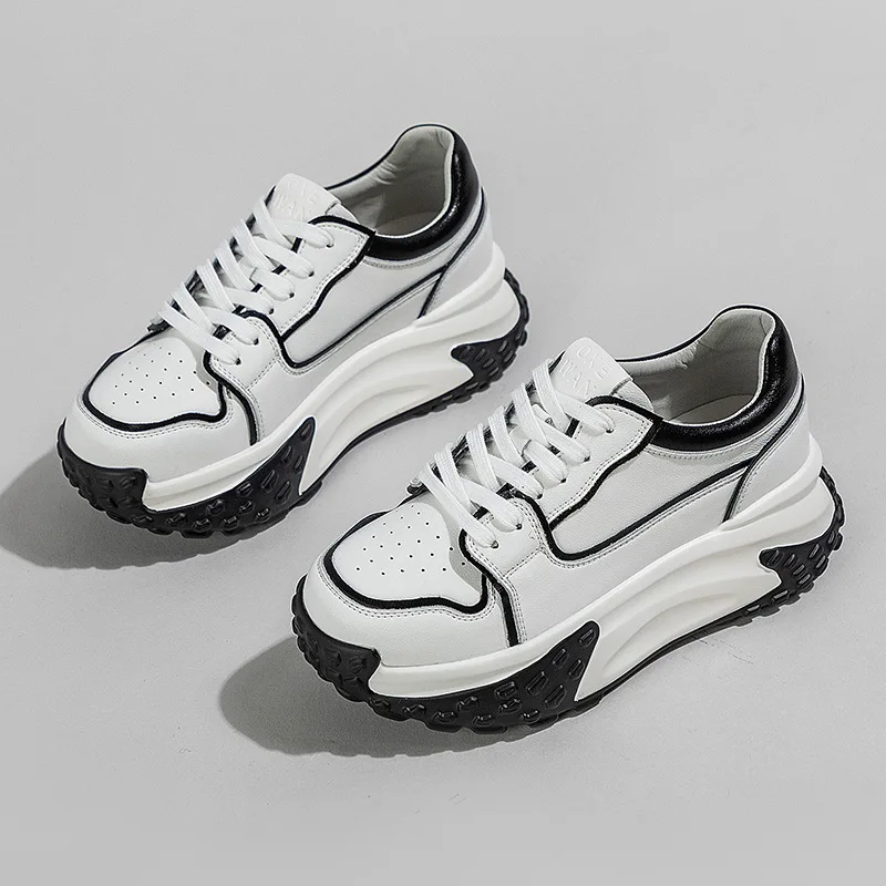 Fashion 6cm 2023 New Genuine Leather Platform Wedge Casual Chunky Sneakers Women High Brand Spring Autumn Vulcanize Woman Shoes