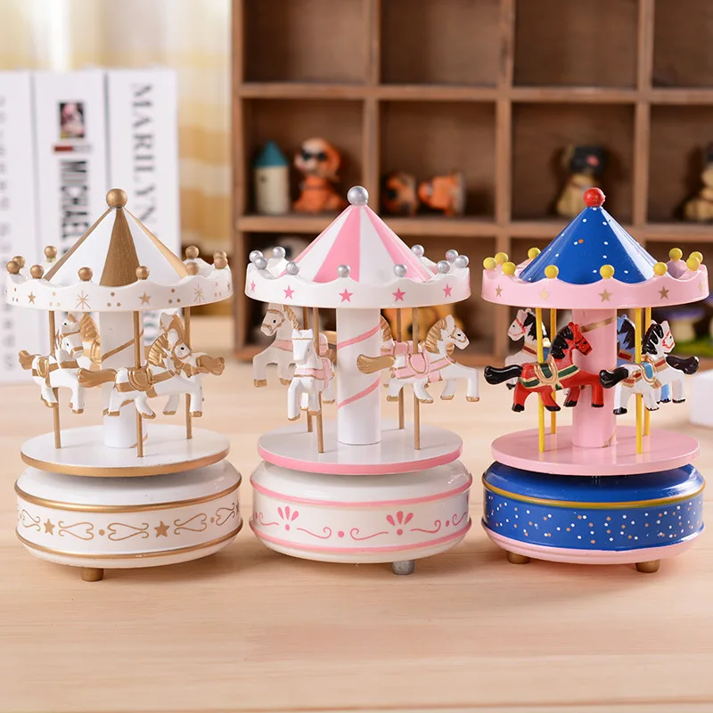 

Christmas Carousel Music Boxes Wooden Christmas Horse Carousel Box Merry-Go-Round Toy Baby Room Decoration Xmas New Year Gift