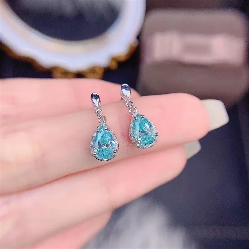 YULEM Blue Green Moissanite Drop Earring 1CT VVS Lad Diamond Fine Jewelry for Women Anniverasry Gift Real 925 Sterling Silver