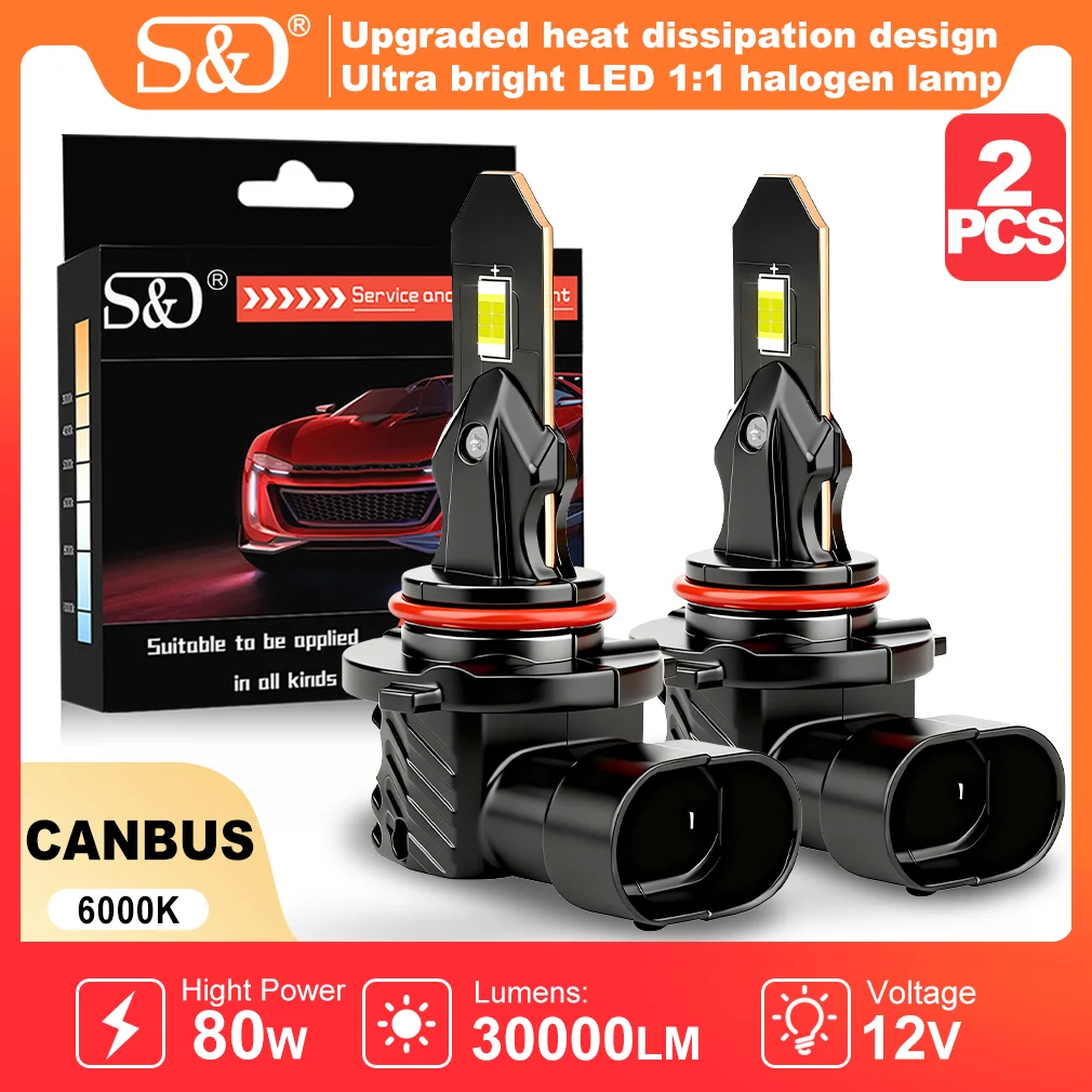 Фото Светодиодные лампы S&D H8 H11 Canbus 9005 HB3 9006 HB4 для противотуманных фар, 80 Вт, 30000 лм, 6000K, H7 H4, CSP, Plug&Play для автомобиля №1