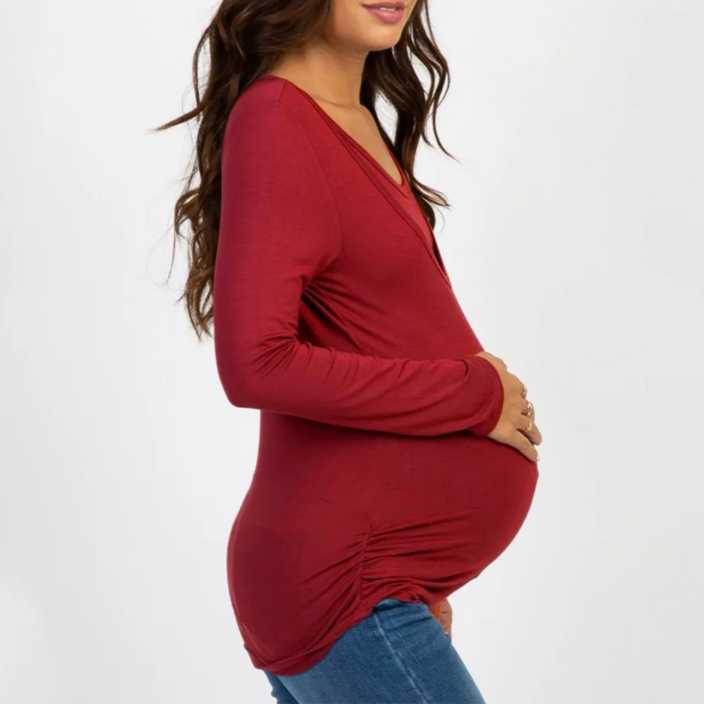 Nursing Tops Breastfeeding Shirt Long Sleeves Maternity Tee Pregnant Women Clothes