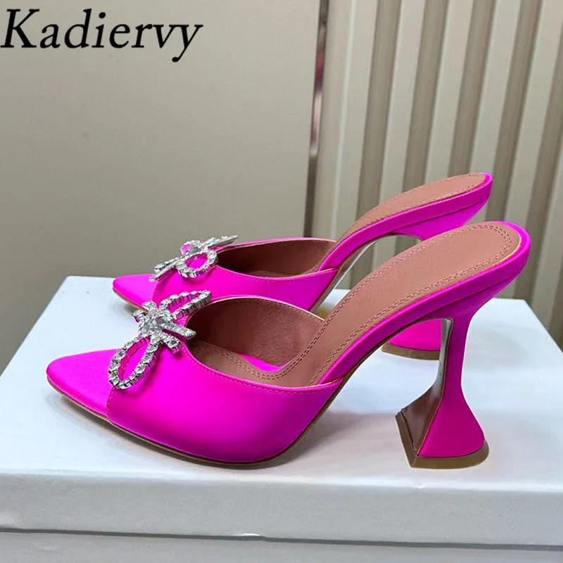 Летние тапочки на высоком каблуке женская обувь для вечеринок со стразами и