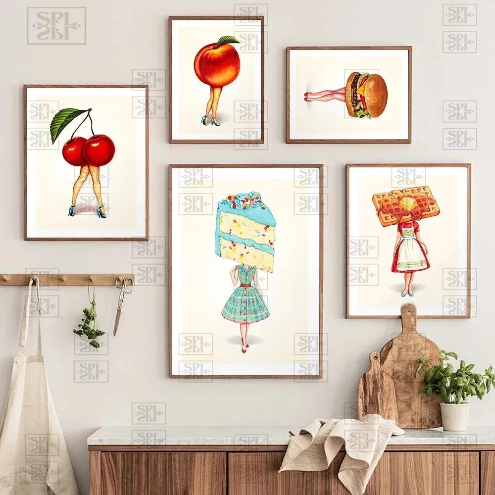 

Sexy Nude Leg Canvas Painting Black Stockings Women Posters and Prints Cake Foods Kitchen Bath Bar Decor Wall Art Pictures