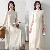 2022 chinese dress qipao vintage evening party vestido retro flower embroidery cheongsam traditional chinese folk dance dress
