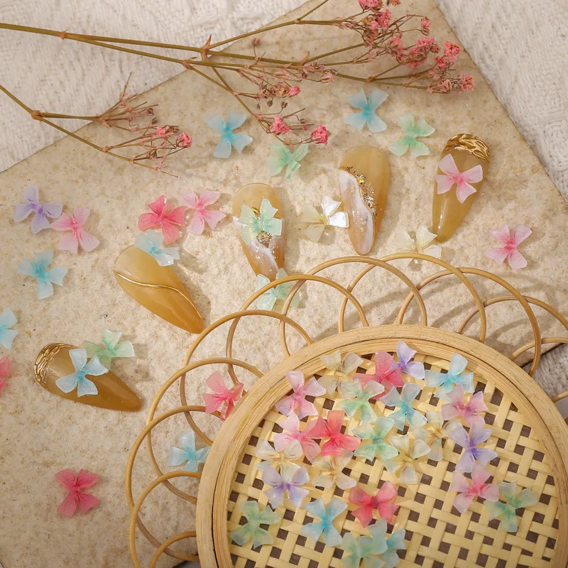 

50pcs New bow nail enhancement jewelry frosted color non deformable three-dimensional fairy style cute girl warm Nail Drill