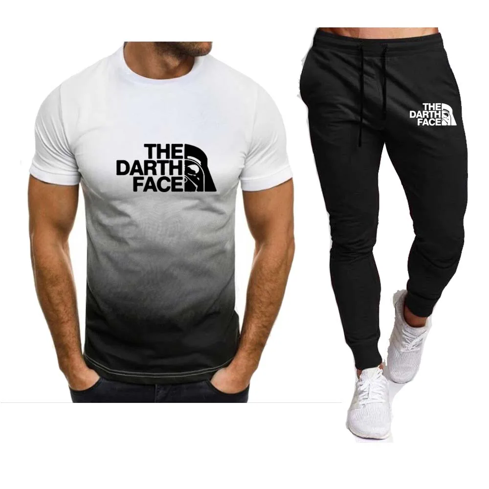 

Летний популярный мужской костюм из футболки и шортов, мужской спортивный костюм, брендовая Повседневная модная хлопковая футболка с коротким рукавом и принтом логотипа