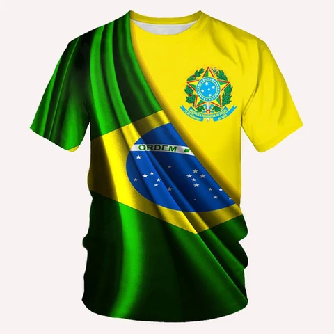Футболка с национальным гербом Бразилии мужская, динамичная зеленая модная свободная Спортивная футболка оверсайз с коротким рукавом