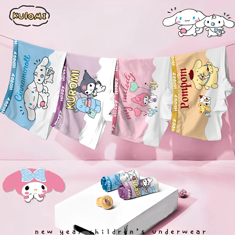 

4pcs Anime Kawaii Sanrio Hello Kitty Panties Girl Children Cartoon Kuromi Cinnamoroll My Melody Breathable Cotton Pants Gift