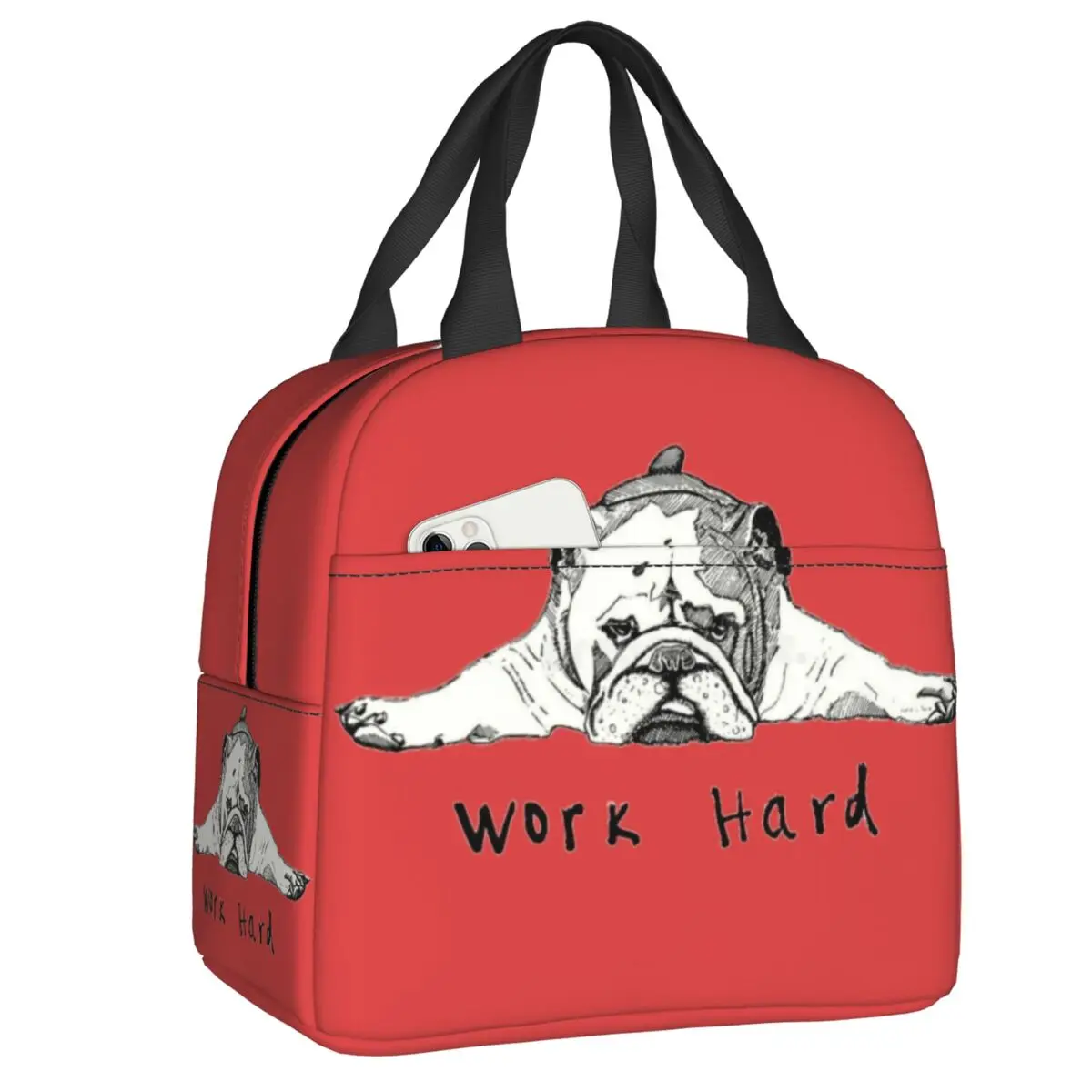 Custom Funny French Bulldog Hard Work Lunch Bag Men Women Cooler Thermal Insulated Lunch Box for Student School