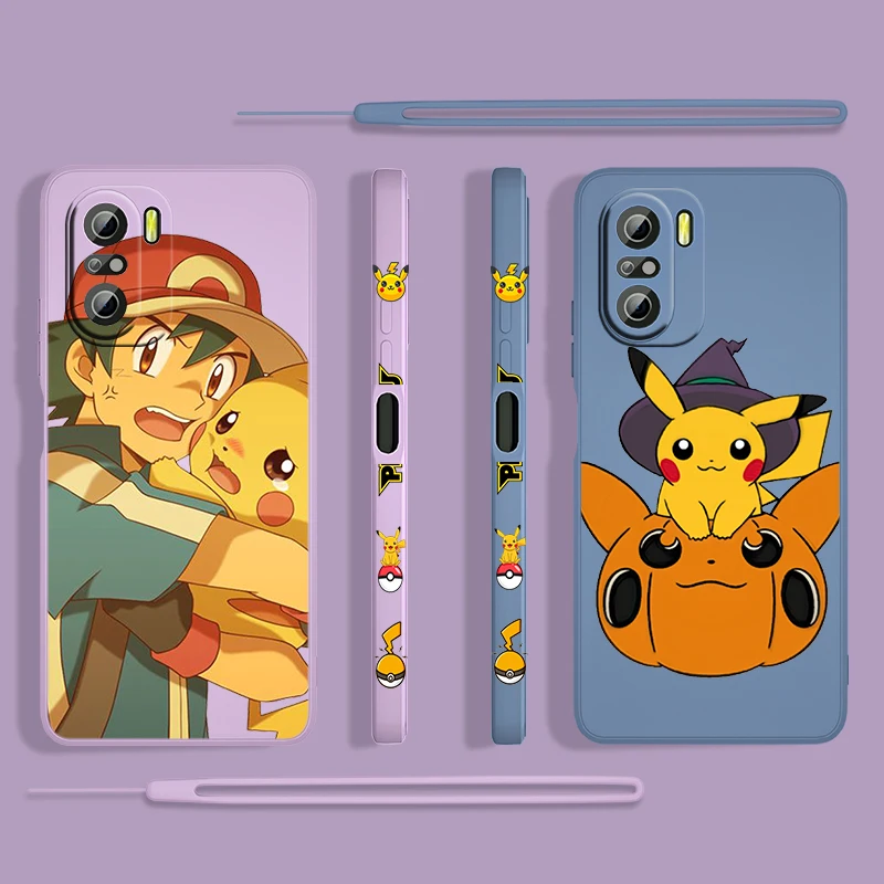 

Pikachu Lovely Cute Anime For Xiaomi Redmi K50 Gaming 10X 9 9A 9T 9AT 8 8A 7 6A 5A 4X Pro 4G 5G Liquid Left Rope Phone Case Capa